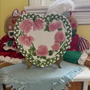 Floral Heart-Shaped Ceramic Plate